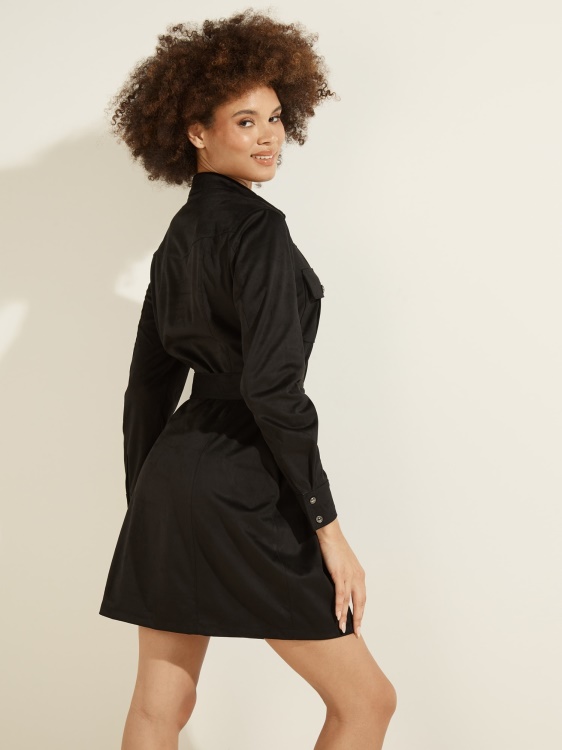черна рокля от изкуствен велур Guess