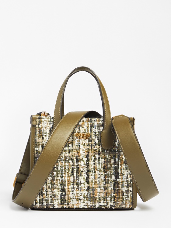 Guess зелена мини чанта от туид Silvana