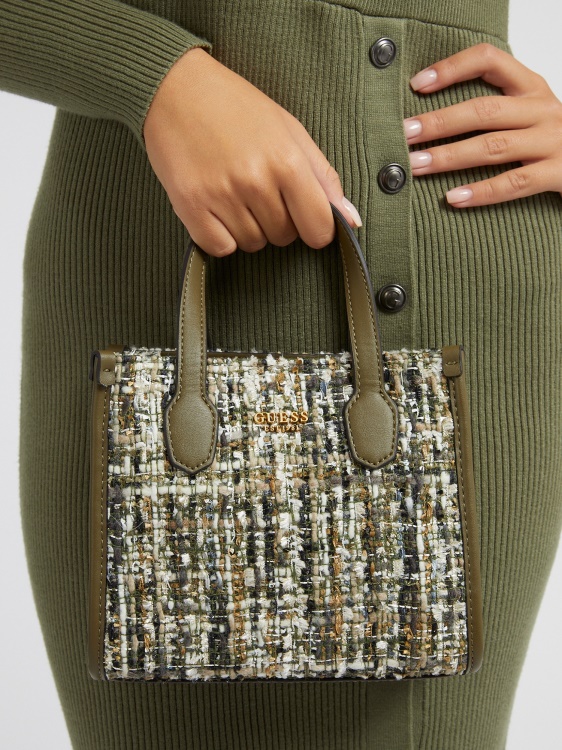 Guess зелена мини чанта от туид Silvana