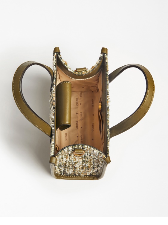 Guess зелена мини чанта от туид Silvana