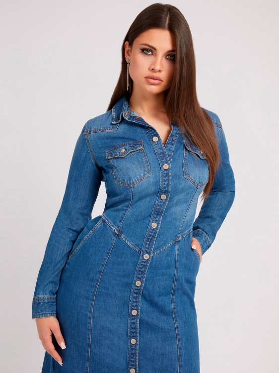 синя дълга дънкова рокля Guess