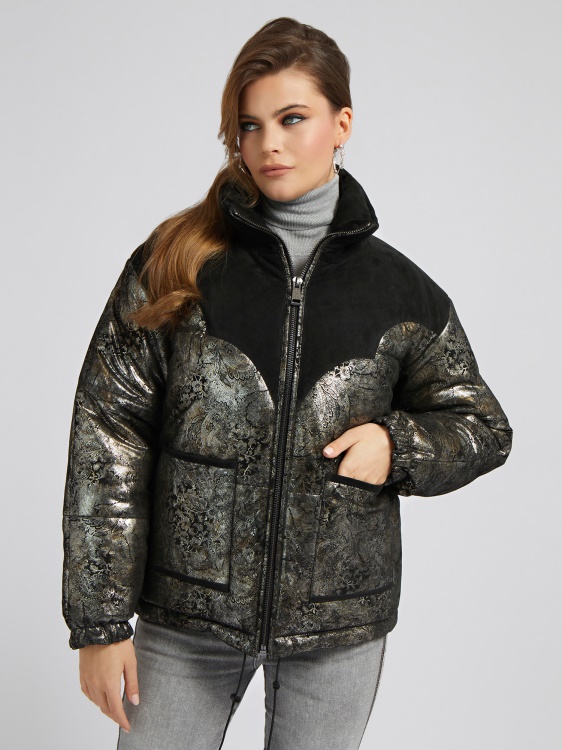 черен пуф от естествена кожа Guess