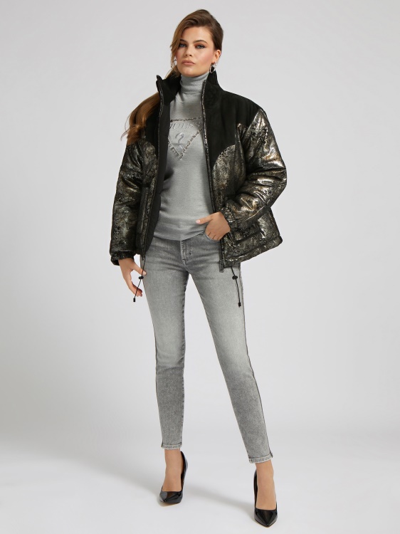 черен пуф от естествена кожа Guess