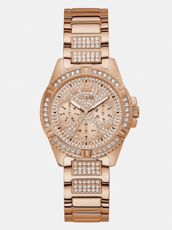 многофункционален кристален часовник Guess розово злато