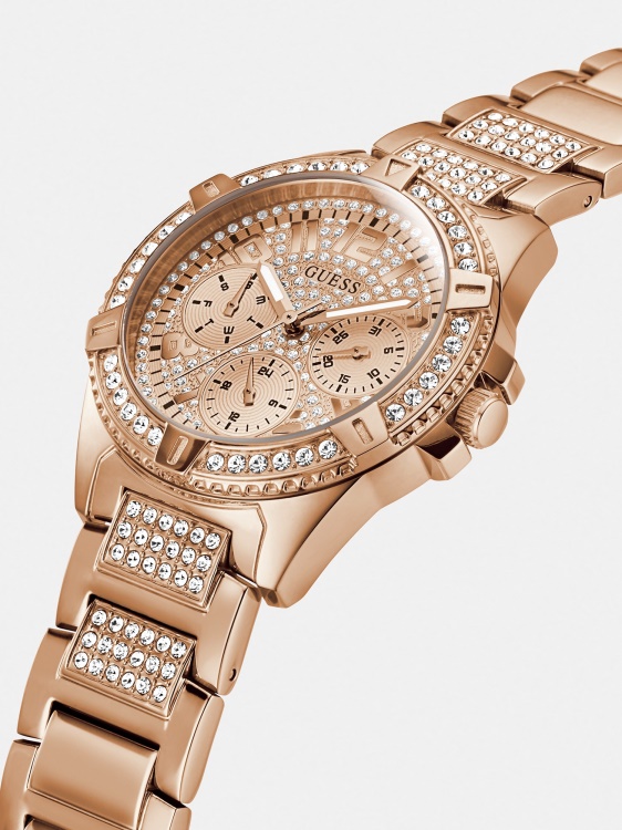 многофункционален кристален часовник Guess розово злато