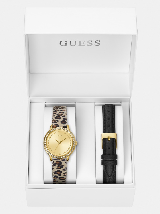 кутия за часовник от естествена кожа Guess сребро