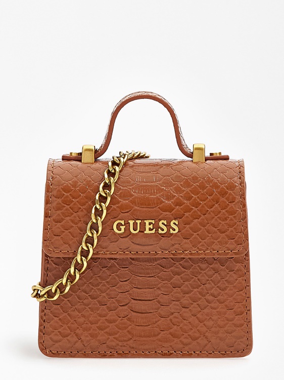 кафяв колан с крокодилна щампа Guess с мини чанта