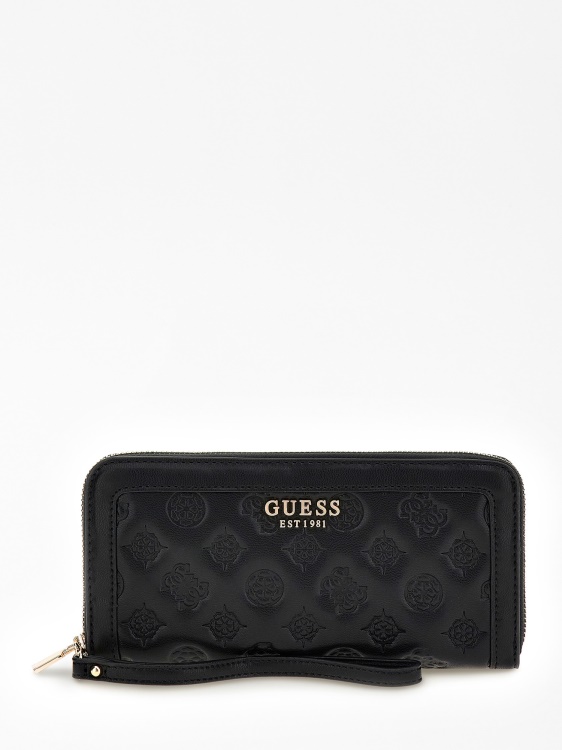 черен макси портфейл Guess с вдлъбнато релефно обозначение