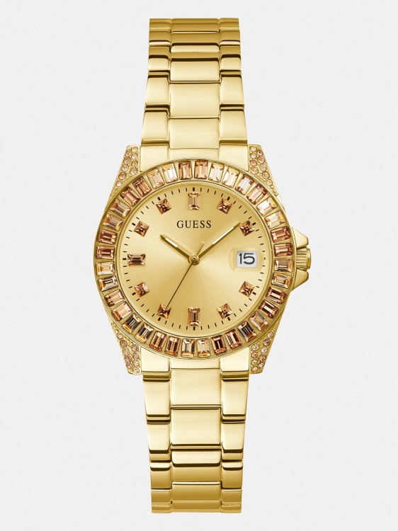 сребрен кристален часовник Guess с функция за данни