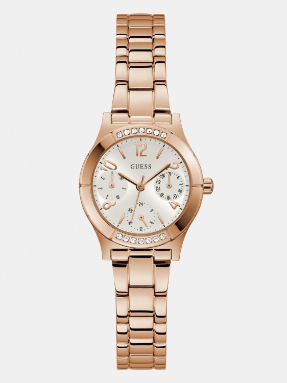 Многофункционален часовник Guess с кристал от розово злато