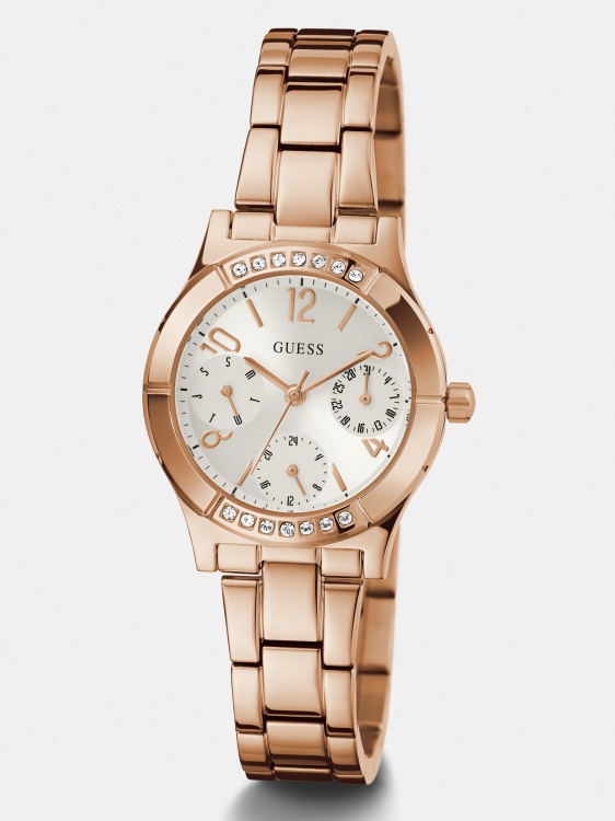 Многофункционален часовник Guess с кристал от розово злато