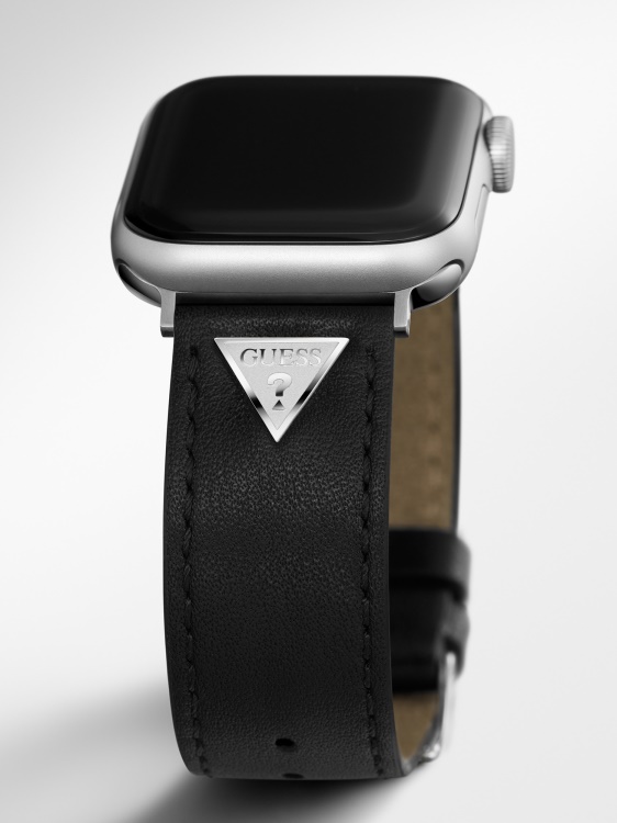 Guess кожена каишка за часовник Apple черен