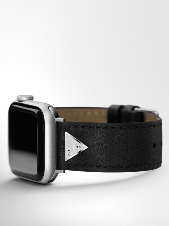 Guess кожена каишка за часовник Apple черен