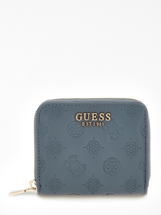 Guess светлосин мини портфейл La Femme с вдлъбнато релефно лого