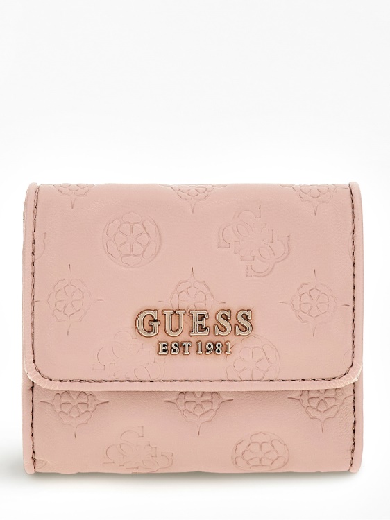 розов мини портфейл с вдлъбнато релефно лого Guess