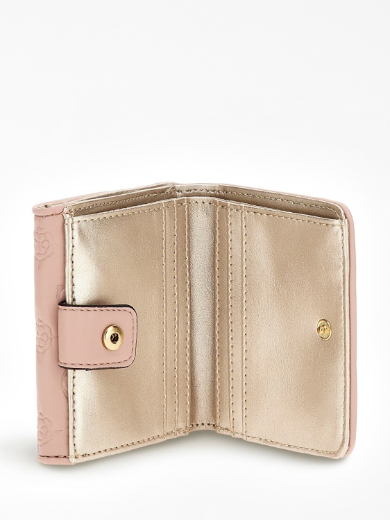 розов мини портфейл с вдлъбнато релефно лого Guess