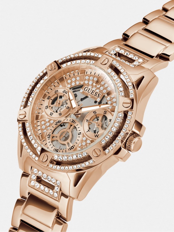 Guess многофункционален кристален часовник от розово злато