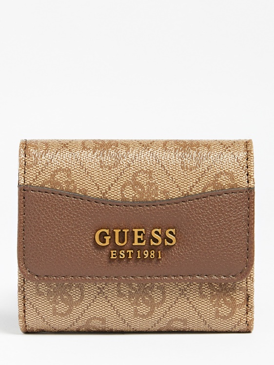 кафяв мини портфейл Guess Nell 4g лого