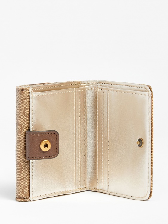 кафяв мини портфейл Guess Nell 4g лого