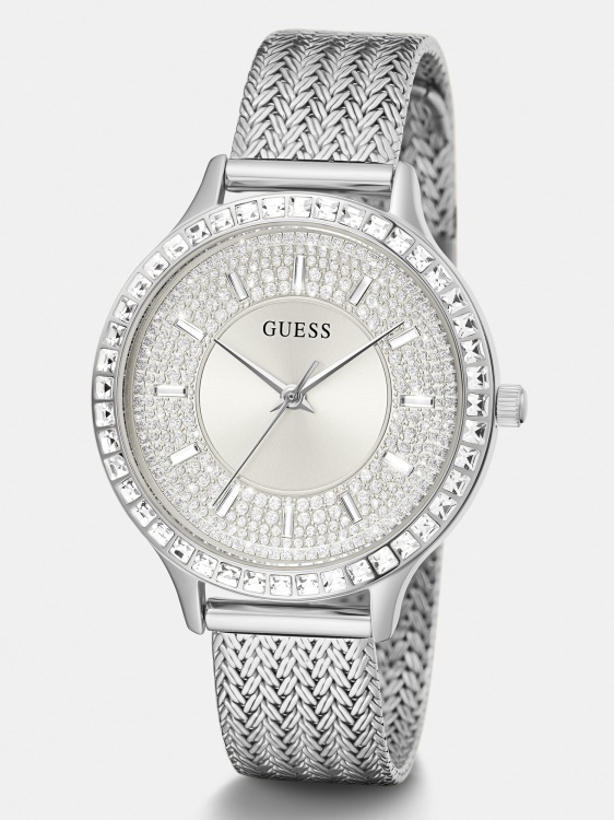 сребрен кристален аналогов часовник Guess