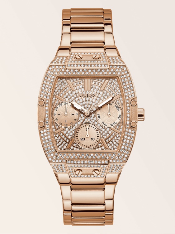 многофункционален часовник Guess с кристал от розово злато