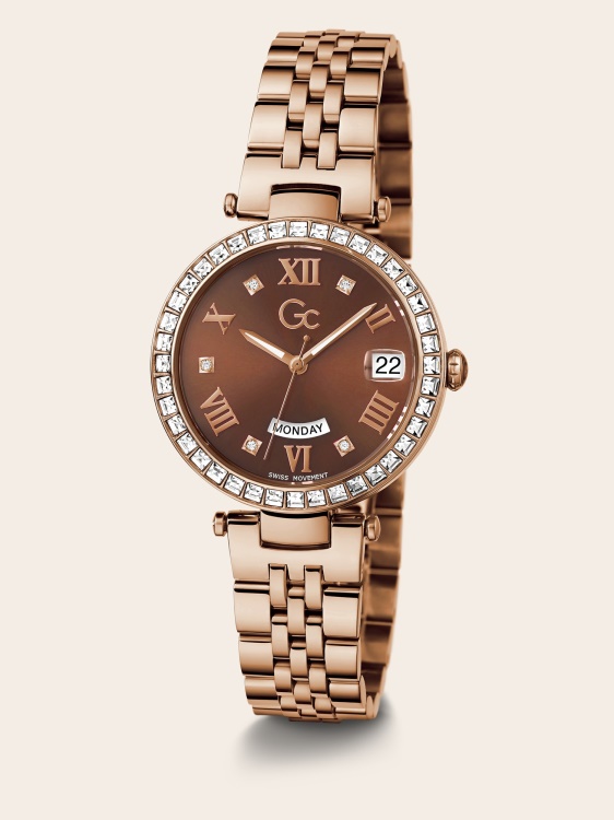 Guess Gc стоманен часовник с функция за данни розово злато