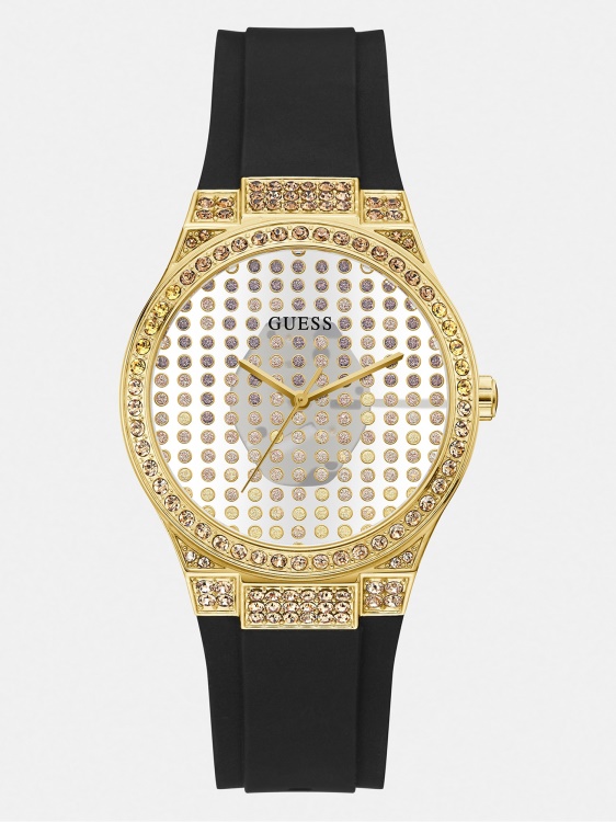 моден сребрен кристален аналогов часовник Guess