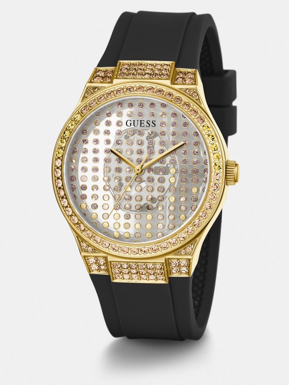 моден сребрен кристален аналогов часовник Guess