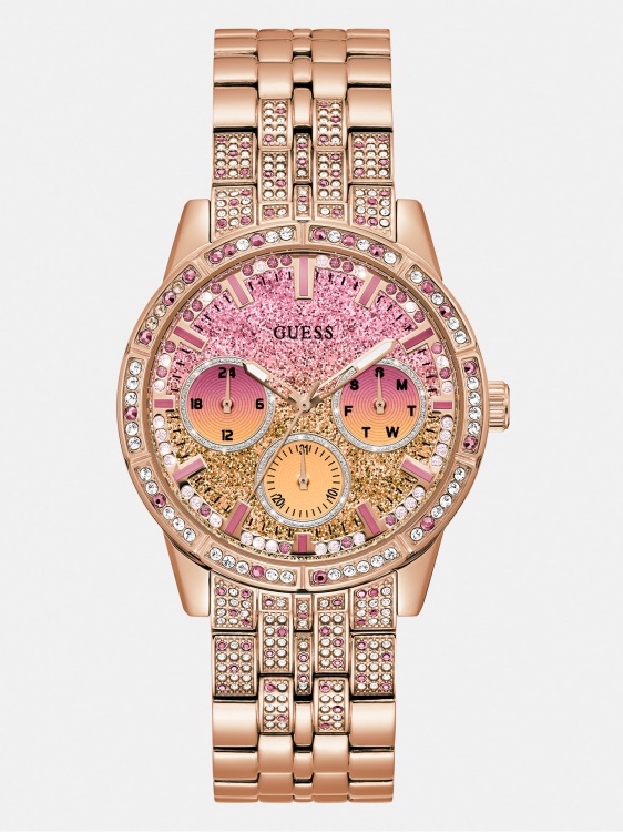кристален многофункционален часовник Guess розово злато