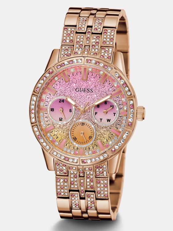 кристален многофункционален часовник Guess розово злато