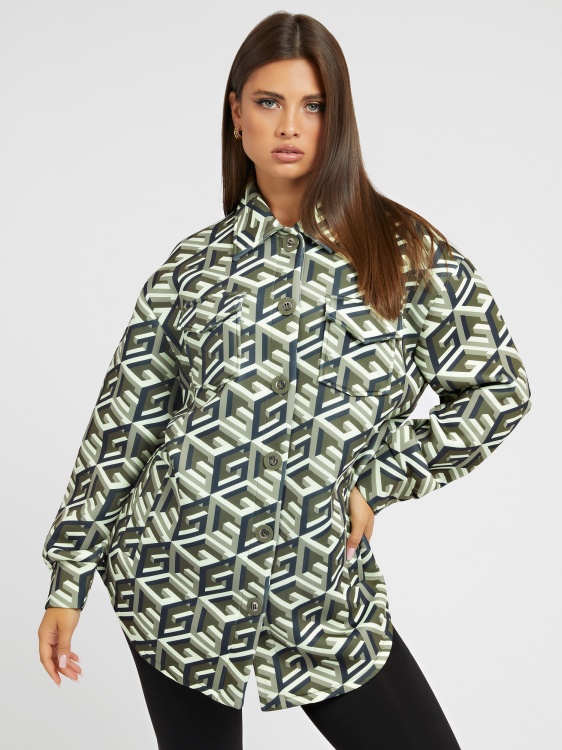 зелена рокля Guess All Over G Cube Logo Scuba Shirt