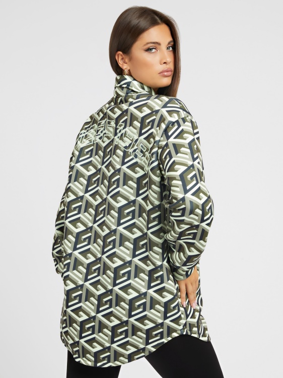 зелена рокля Guess All Over G Cube Logo Scuba Shirt