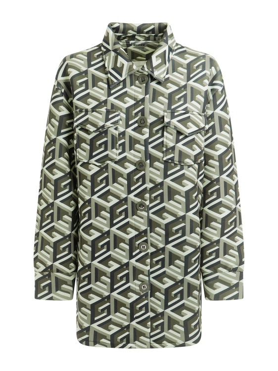 зелена рокля Guess All Over G Cube Logo Scuba Shirt