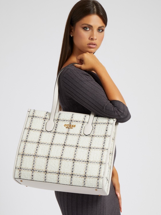 Guess Silvana Tweed Shopper White Multi