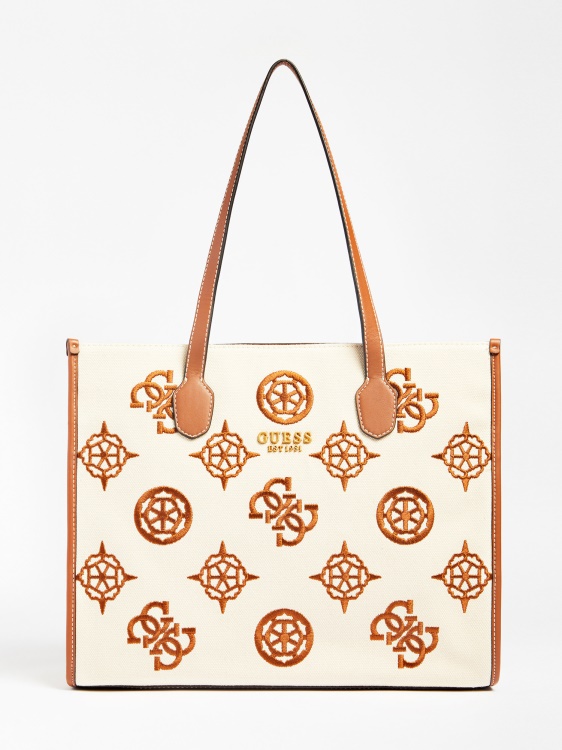 Guess Silvana бродирано лого Shopper кафяво