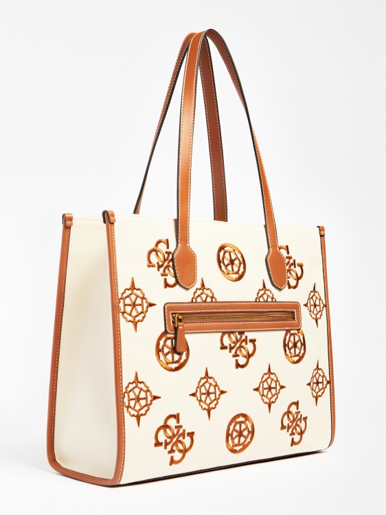 Guess Silvana бродирано лого Shopper кафяво