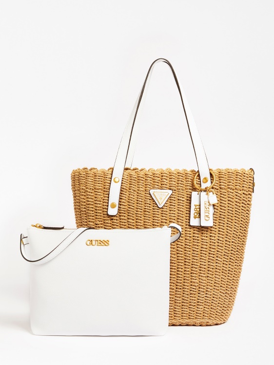 Guess Lilica рафия Shopper бяла