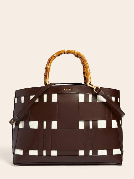 кафява ръчна чанта от истинска кожа Aida Guess