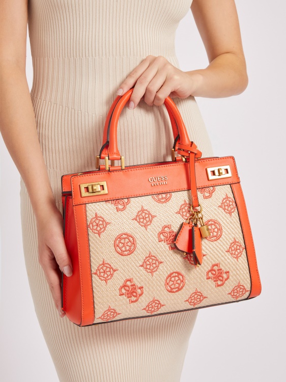 оранжева чанта Guess Katey 4g с лого на божур