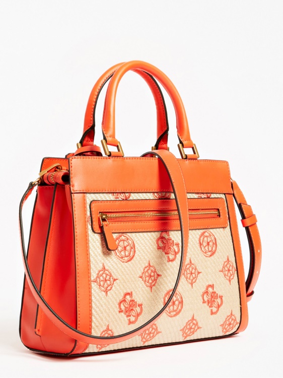 оранжева чанта Guess Katey 4g с лого на божур