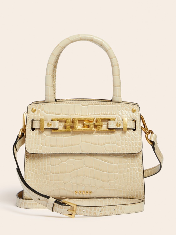 Guess бяла мини чанта Cristina от истинска кожа