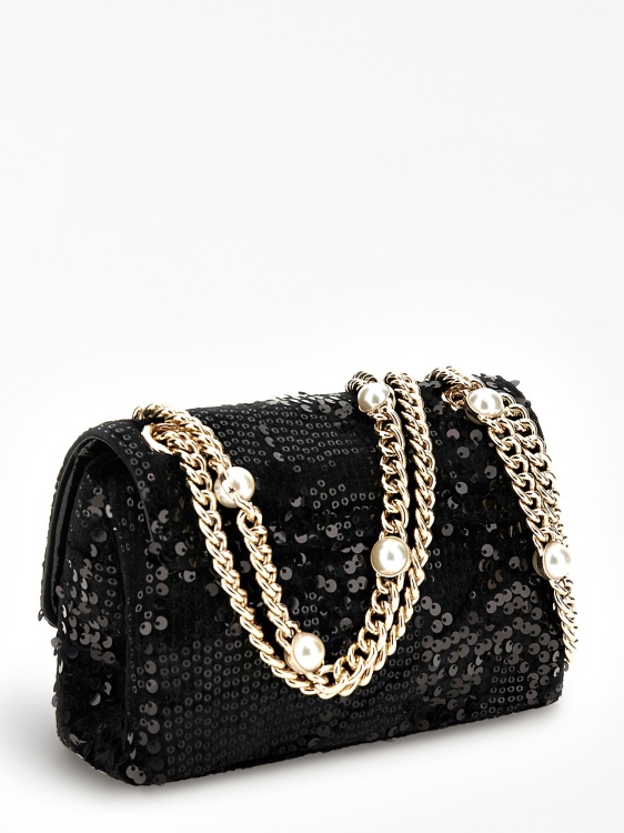 черен Guess Ever пайети мини Crossbody