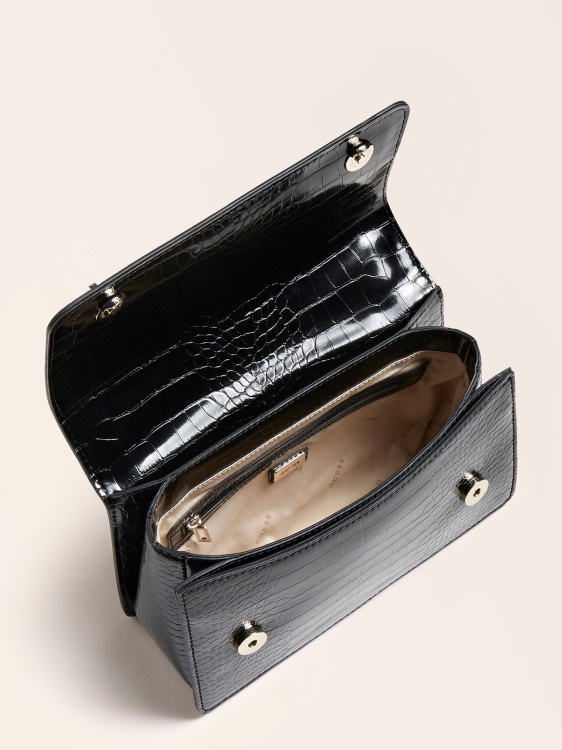 мини чанта за през рамо Katey Croc Print Black Guess