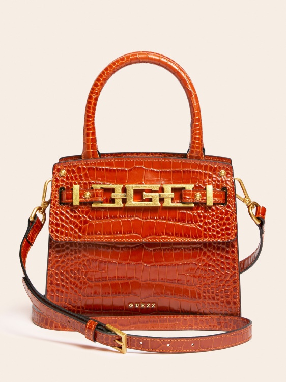 кафява мини чанта от естествена кожа Cristina Guess