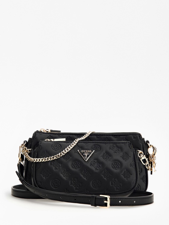 Guess La Femme мини кръстосано тяло с вдлъбнато релефно означение черно