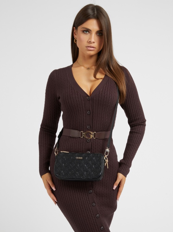 Guess La Femme мини кръстосано тяло с вдлъбнато релефно означение черно
