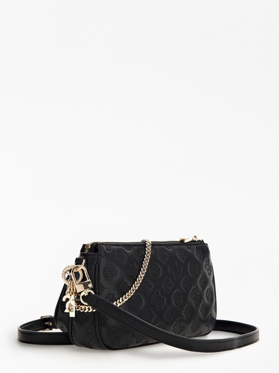 Guess La Femme мини кръстосано тяло с вдлъбнато релефно означение черно