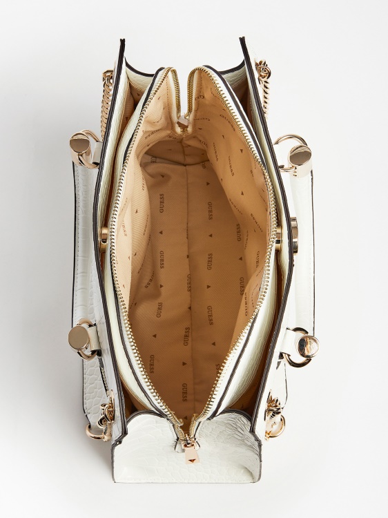 Дамска чанта Nell с крокодил Guess бяла