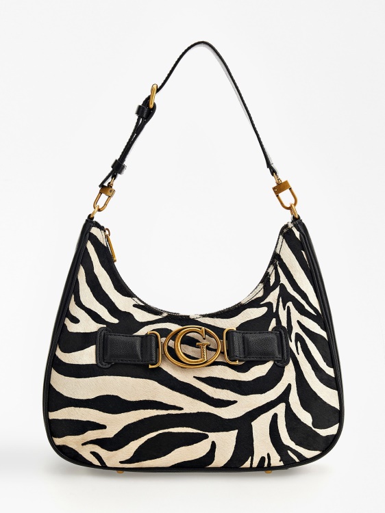 чанта през рамо от естествена кожа Animalier Aviana Guess