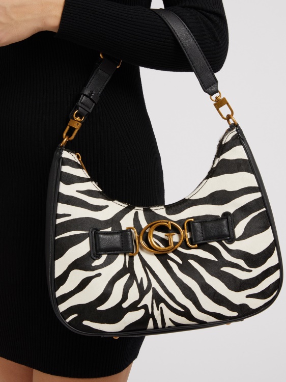 чанта през рамо от естествена кожа Animalier Aviana Guess